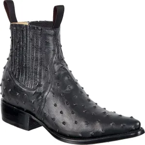 Botines de Avestruz Grabado Horma Puntal Negro