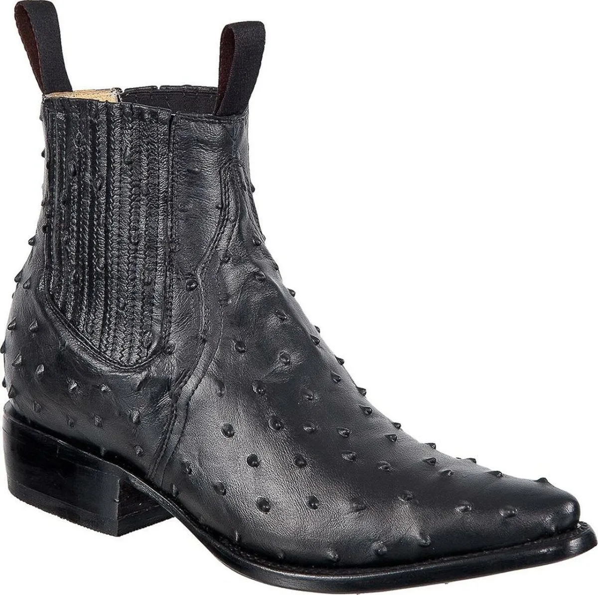 Botines de Avestruz Grabado Horma Puntal Negro
