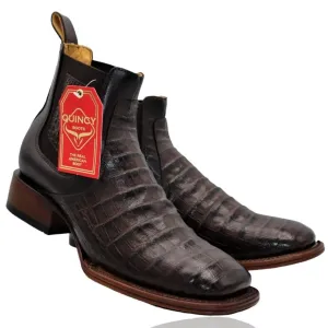 Botines de Cocodrilo Grabado Nuca con Punta Cuadrada Color Chocolate Q82B8294