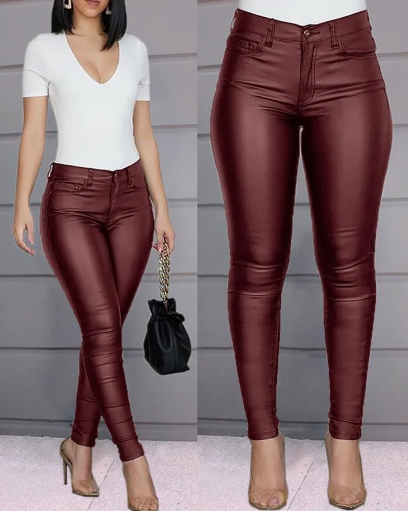 Calça Skinny Fit Couro PU