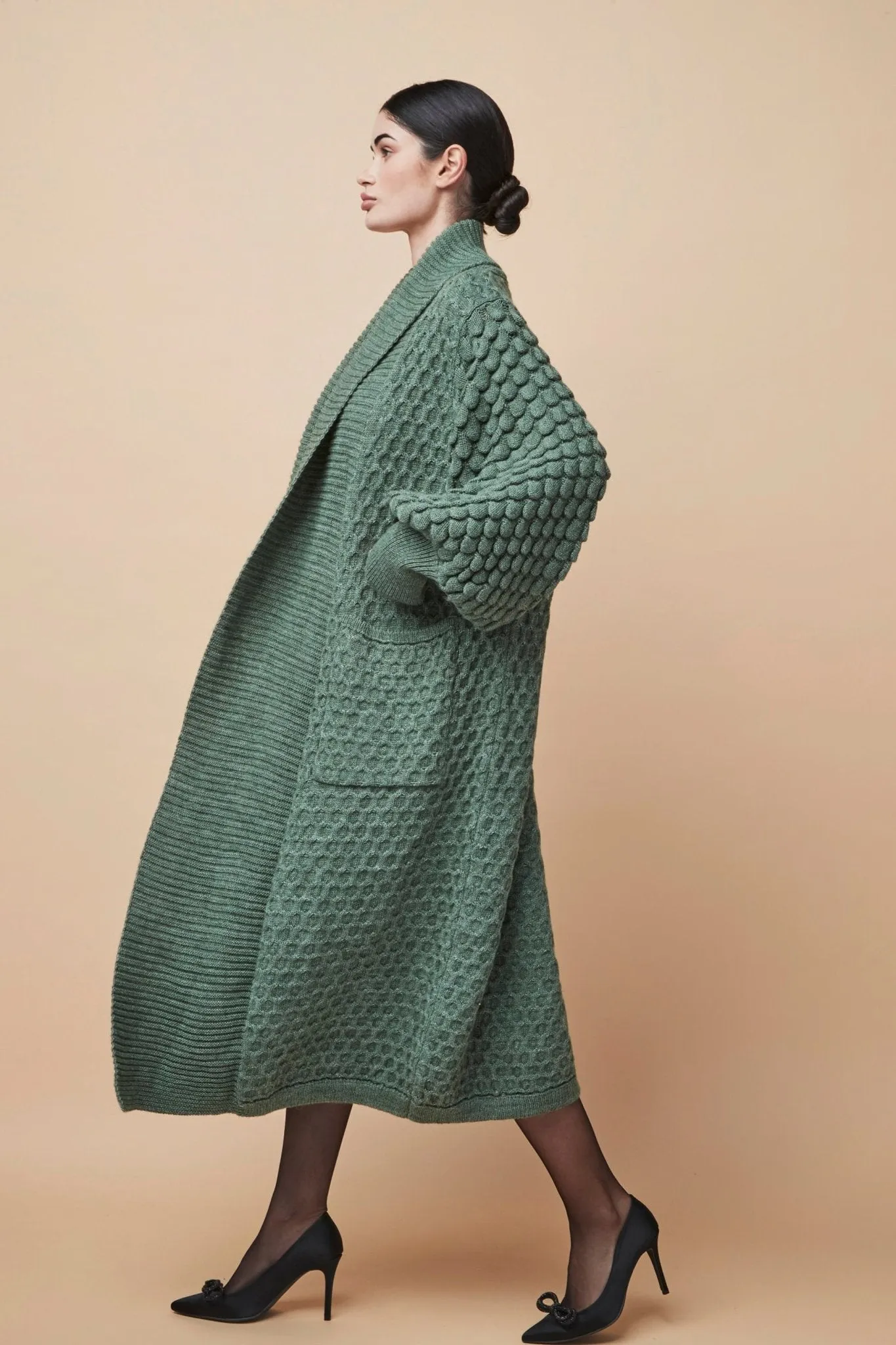 CHAQUETA LARGA ALPACA Y MERINA VERDE