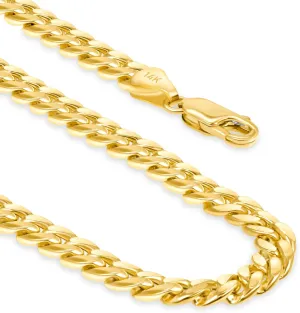EVAYA 14k Gold Miami Cuban Chain Necklace for Women & Men (3mm-5mm Width, 16-24" Length) - Cadenas de Oro Puro de 14K