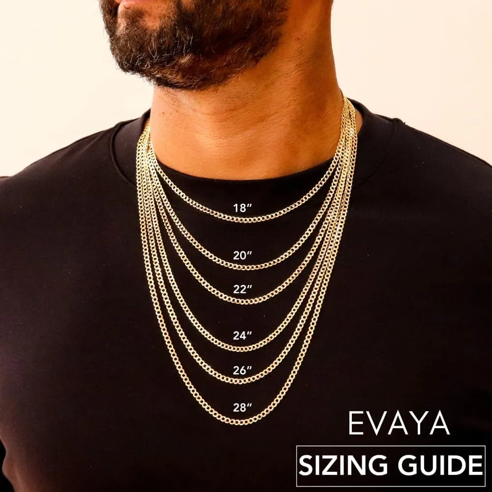 EVAYA 14k Gold Miami Cuban Chain Necklace for Women & Men (3mm-5mm Width, 16-24" Length) - Cadenas de Oro Puro de 14K