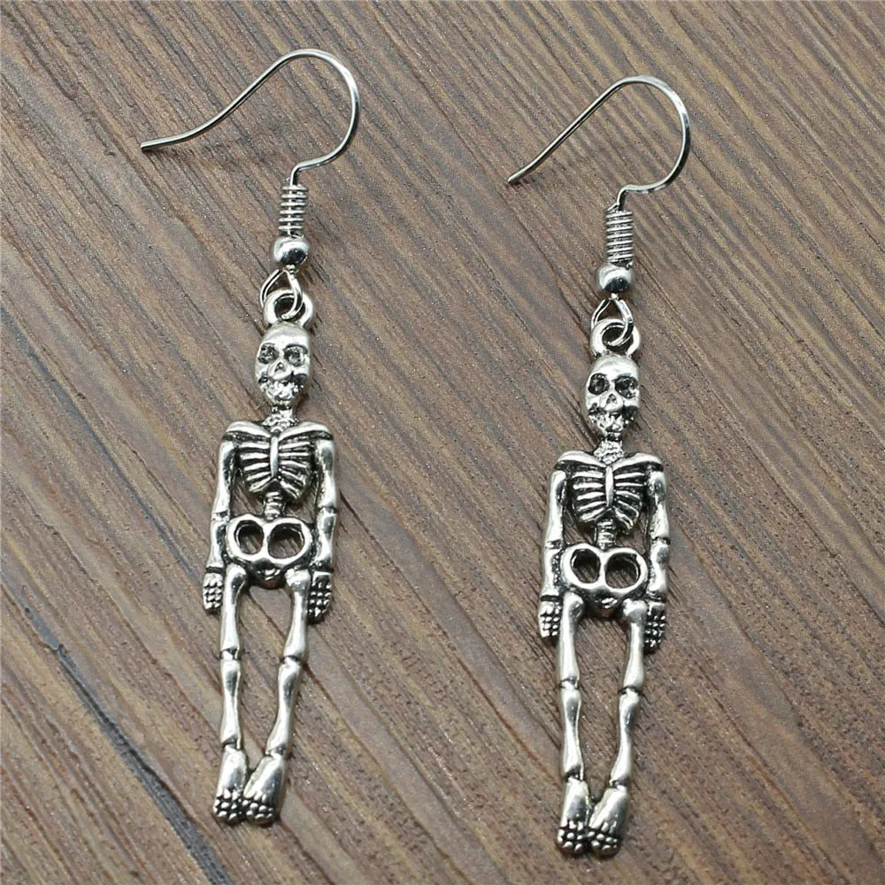 Halloween Handmade Vintage Skeleton Skull Dangle Earrings