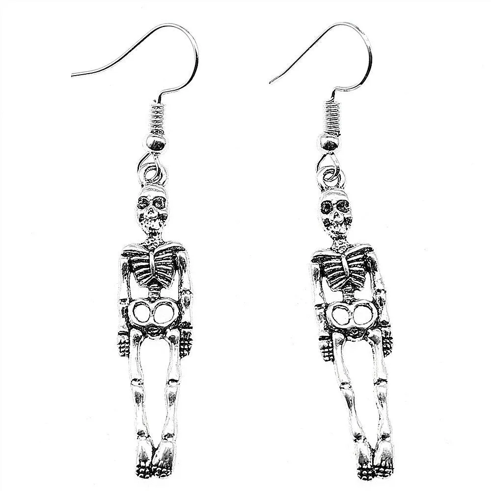 Halloween Handmade Vintage Skeleton Skull Dangle Earrings