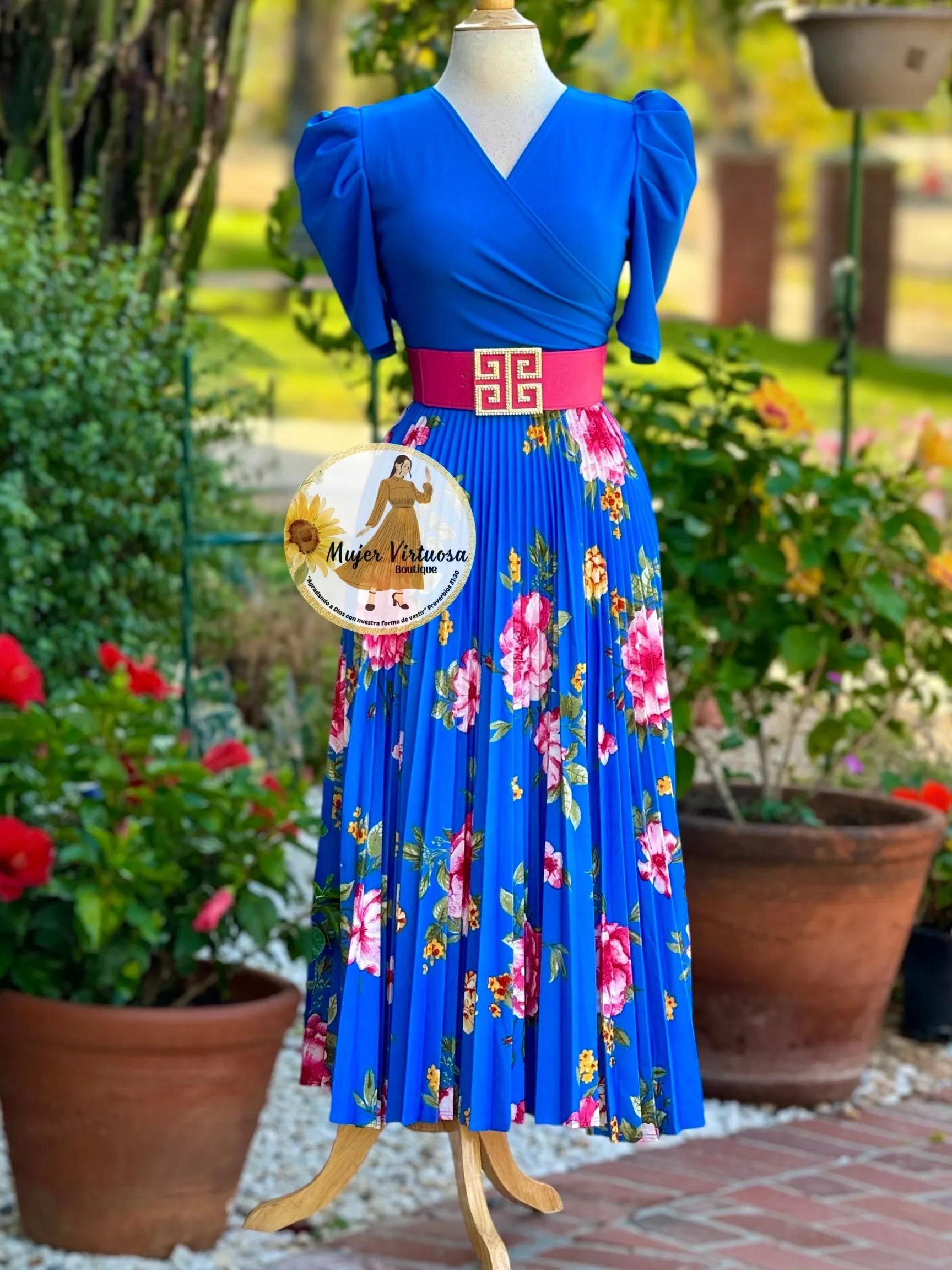 Jessica All Aqua Floral Pleated Dress