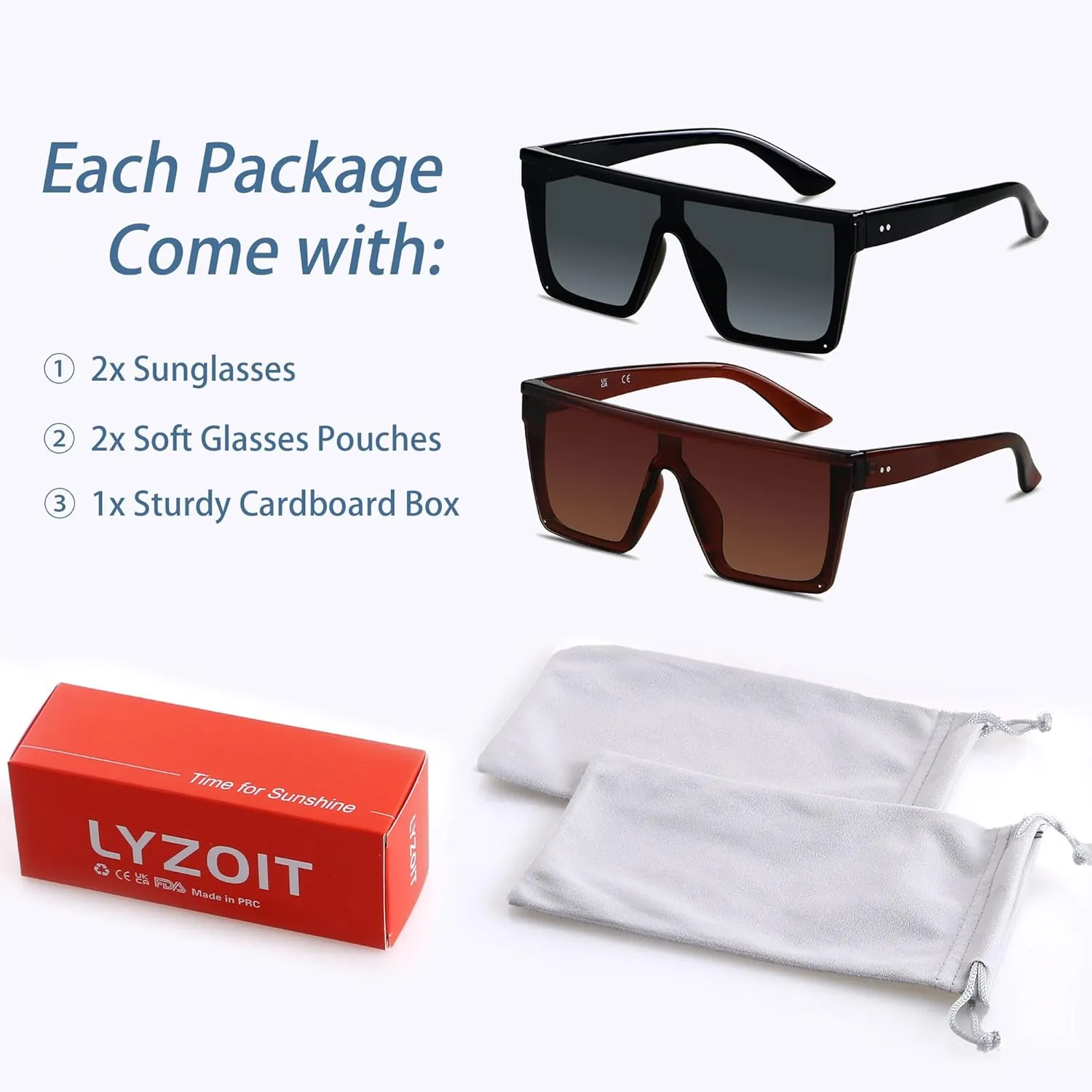 LYZOIT Square Oversized Sunglasses for Women Men Big Flat Top Fashion Shield Large UV Protection Rimless Shades