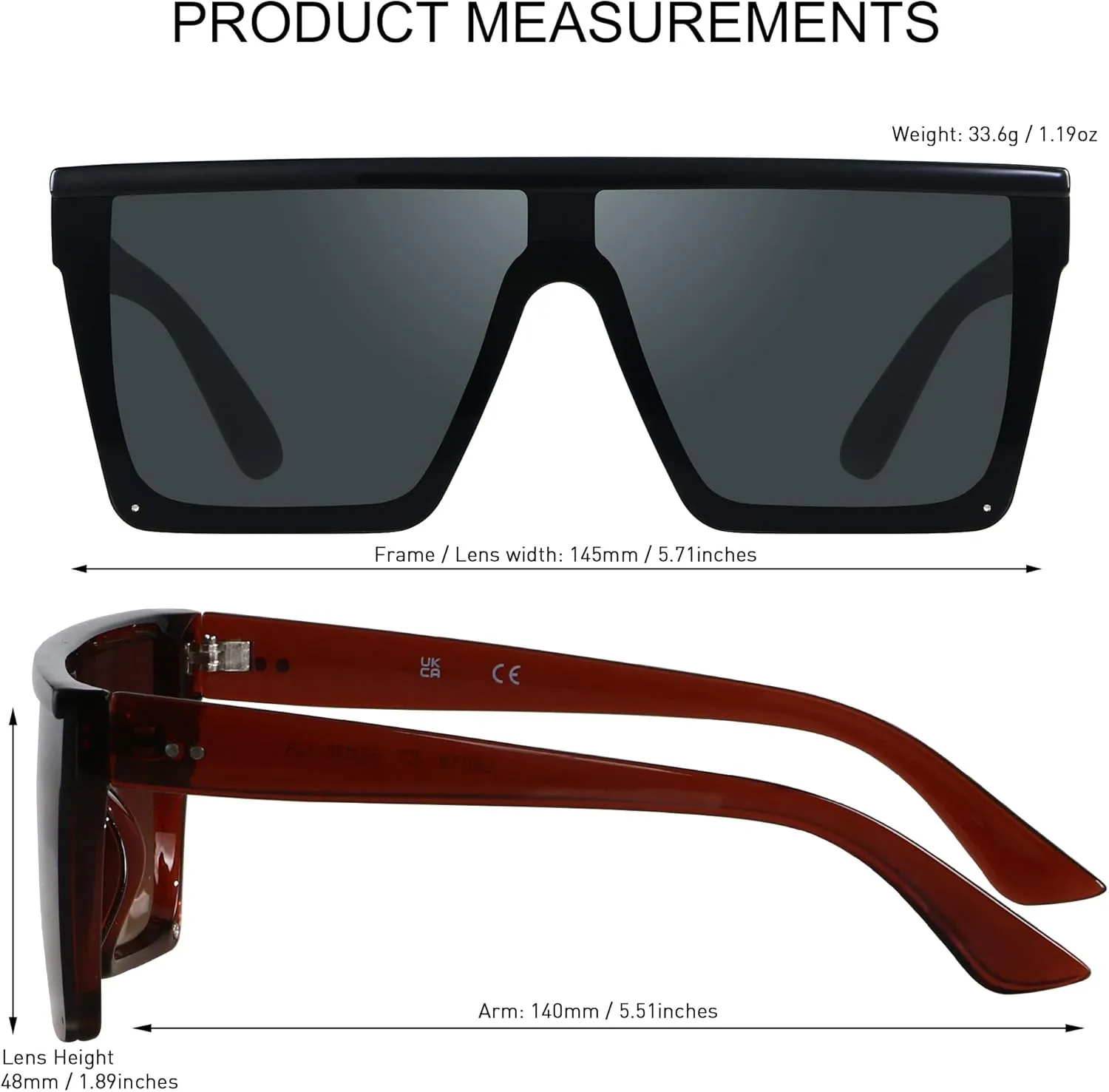 LYZOIT Square Oversized Sunglasses for Women Men Big Flat Top Fashion Shield Large UV Protection Rimless Shades
