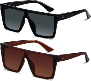 LYZOIT Square Oversized Sunglasses for Women Men Big Flat Top Fashion Shield Large UV Protection Rimless Shades