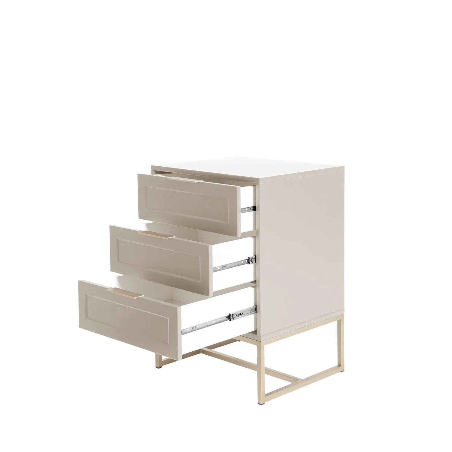 Mesa de Cabeceira com 3 Gavetas Myranda 45 cm - Taupe c/ Champanhe