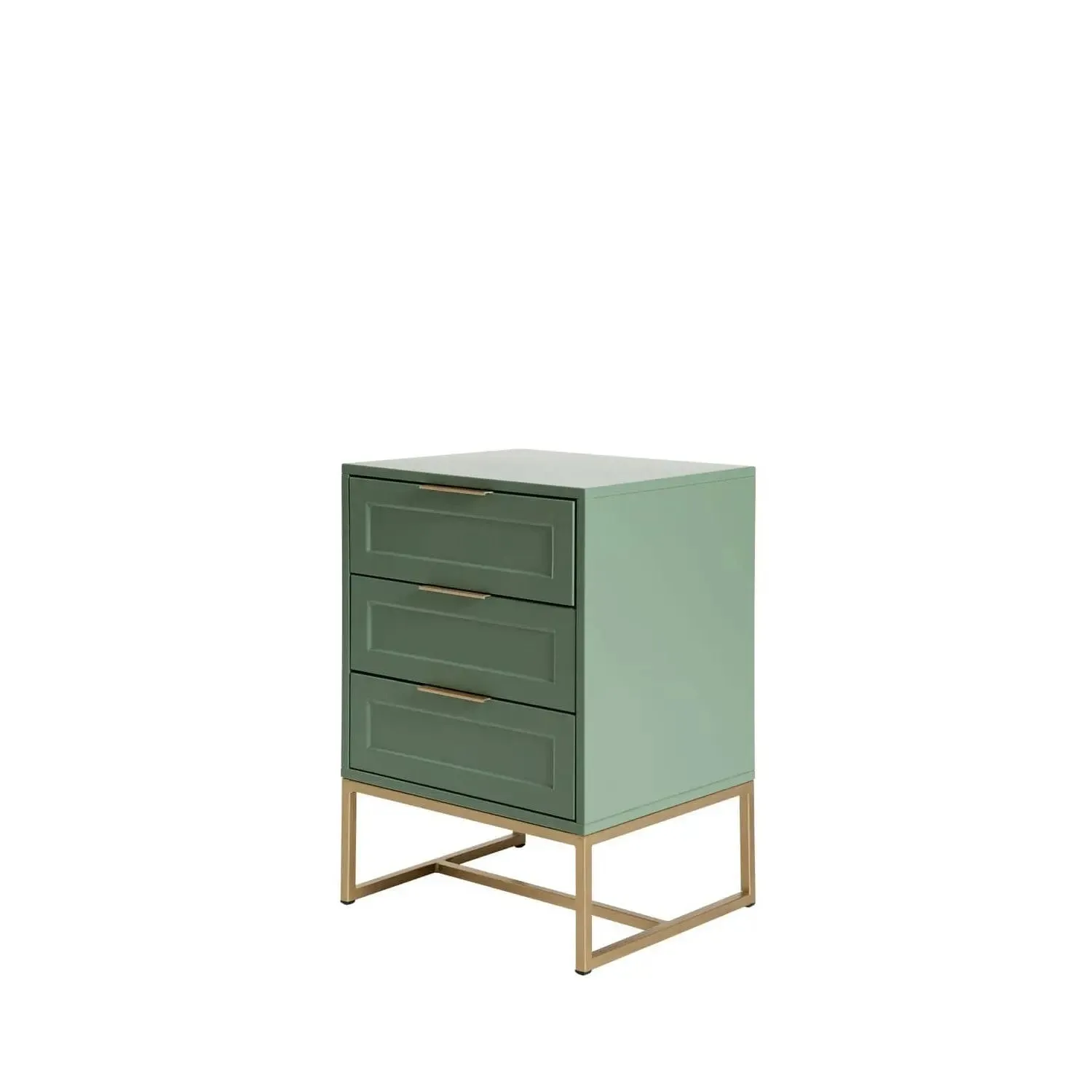 Mesa de Cabeceira com 3 Gavetas Myranda 45 cm - Verde Oliva c/ Dourado