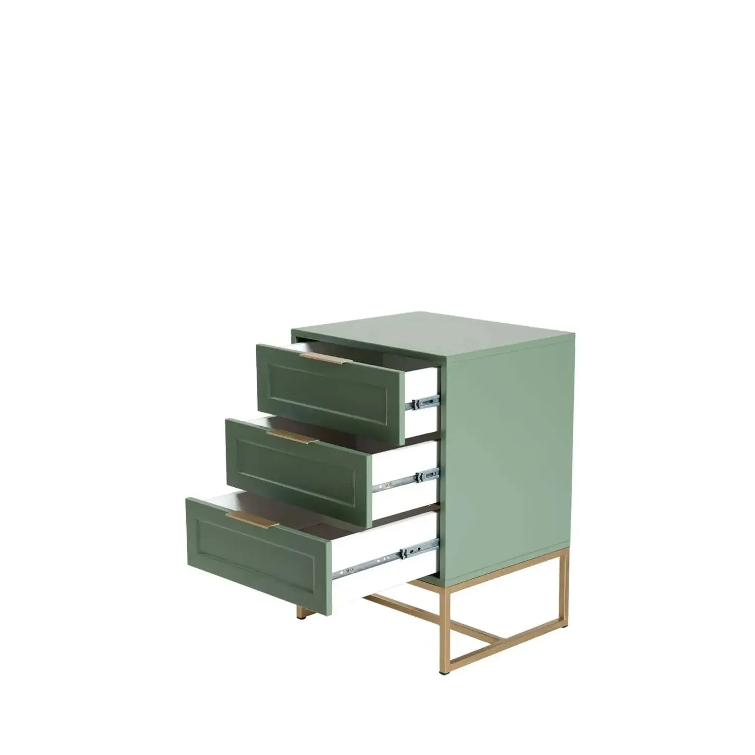 Mesa de Cabeceira com 3 Gavetas Myranda 45 cm - Verde Oliva c/ Dourado