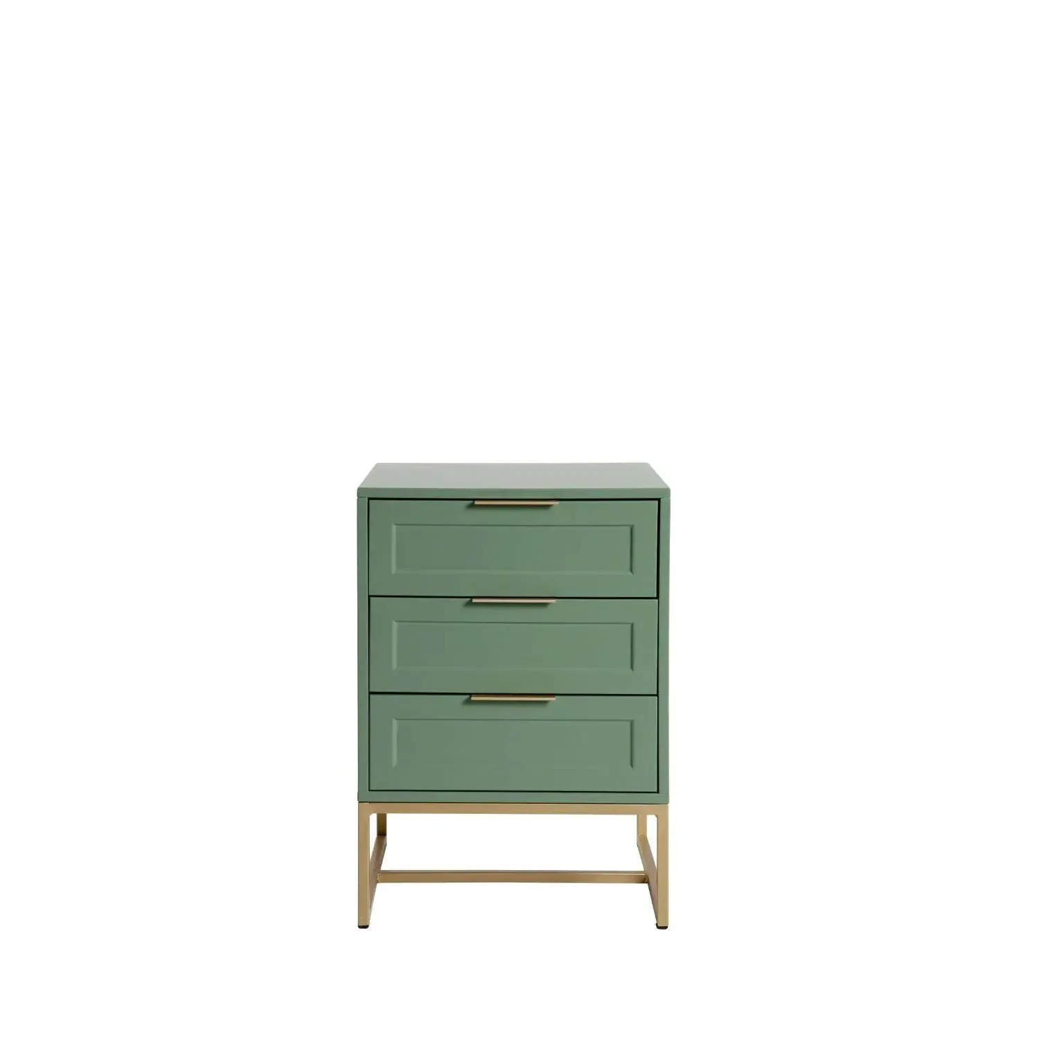Mesa de Cabeceira com 3 Gavetas Myranda 45 cm - Verde Oliva c/ Dourado