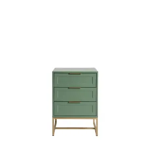 Mesa de Cabeceira com 3 Gavetas Myranda 45 cm - Verde Oliva c/ Dourado