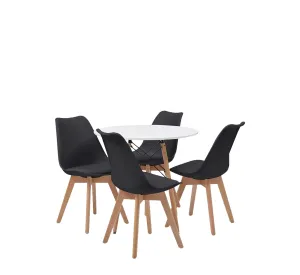 Mesa de comedor redonda con 4 sillas Trogstad - Blanco y negro