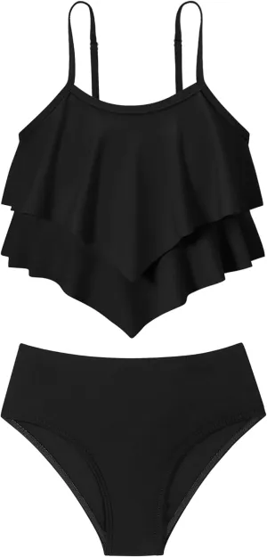 oklady Girls Swimsuit 2 Piece Bikini Set Tiered Ruffled Bathing Suit Adjustable Straps Girls' Swimwear