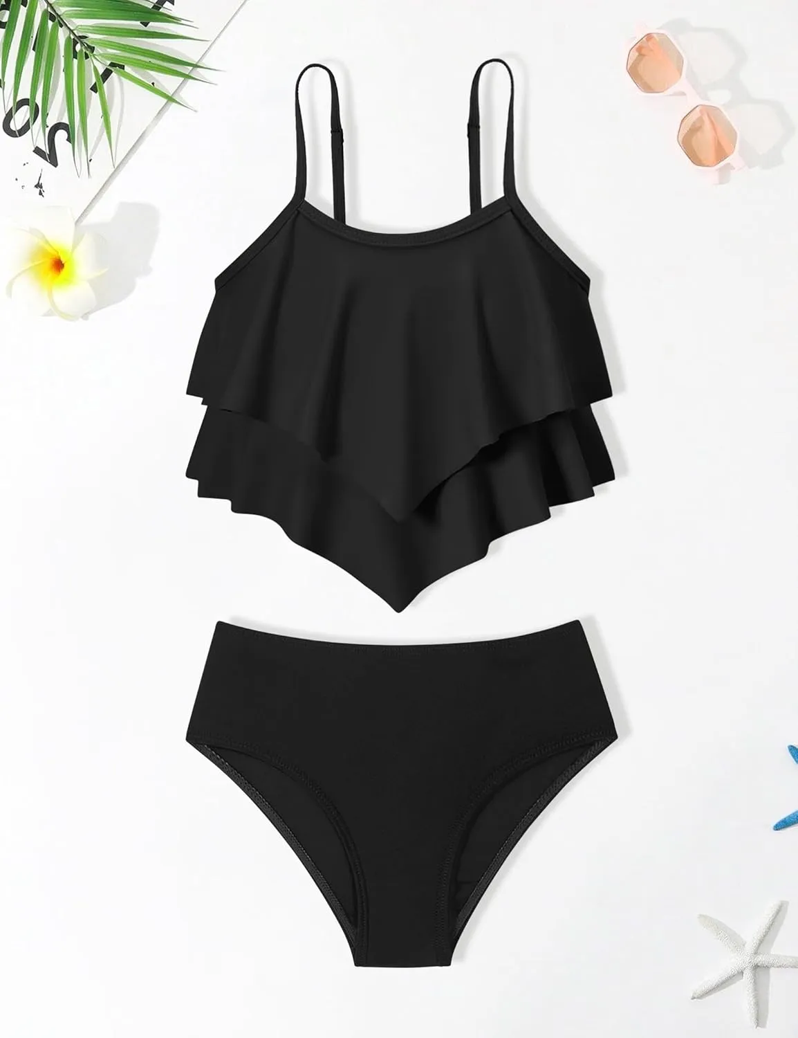 oklady Girls Swimsuit 2 Piece Bikini Set Tiered Ruffled Bathing Suit Adjustable Straps Girls' Swimwear