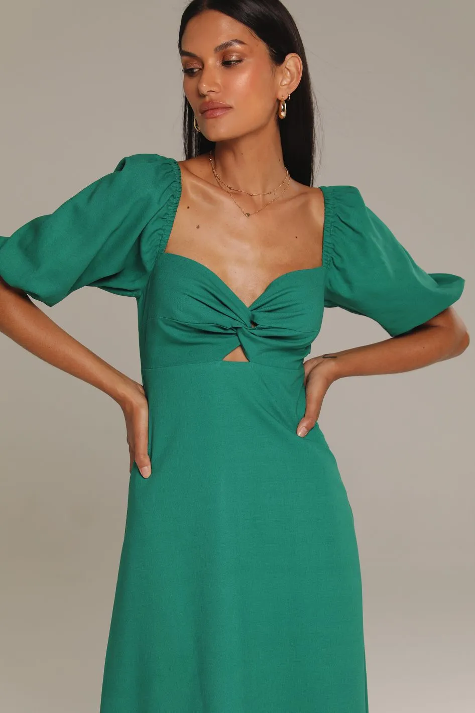 Vestido Midi de Linho Verde Eleonor