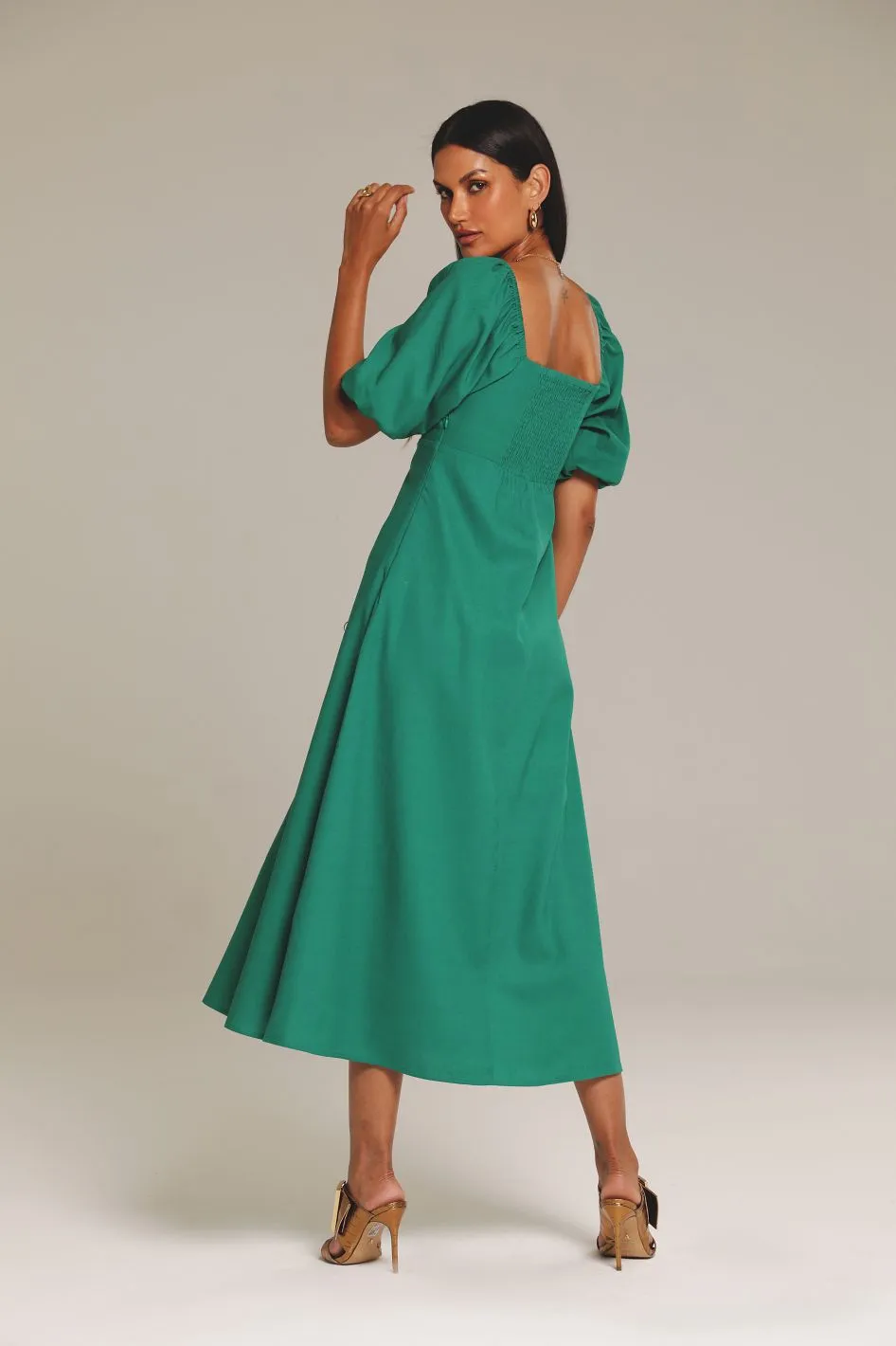 Vestido Midi de Linho Verde Eleonor