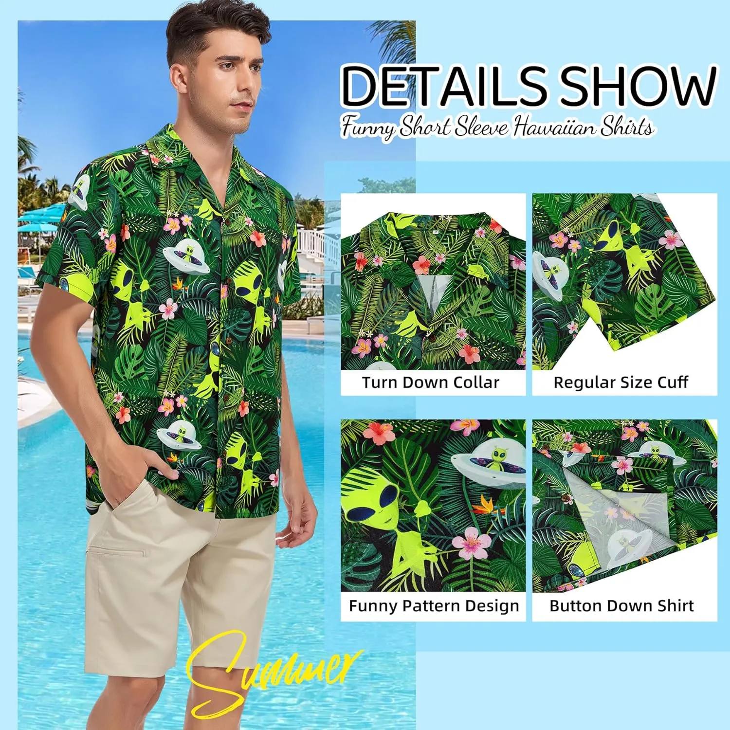 Zando Hawaiian Shirt for Men Funny Animal Tropical Shirts for Men Short Sleeve Button Down Vacation Shirt Summer Beach Shirt